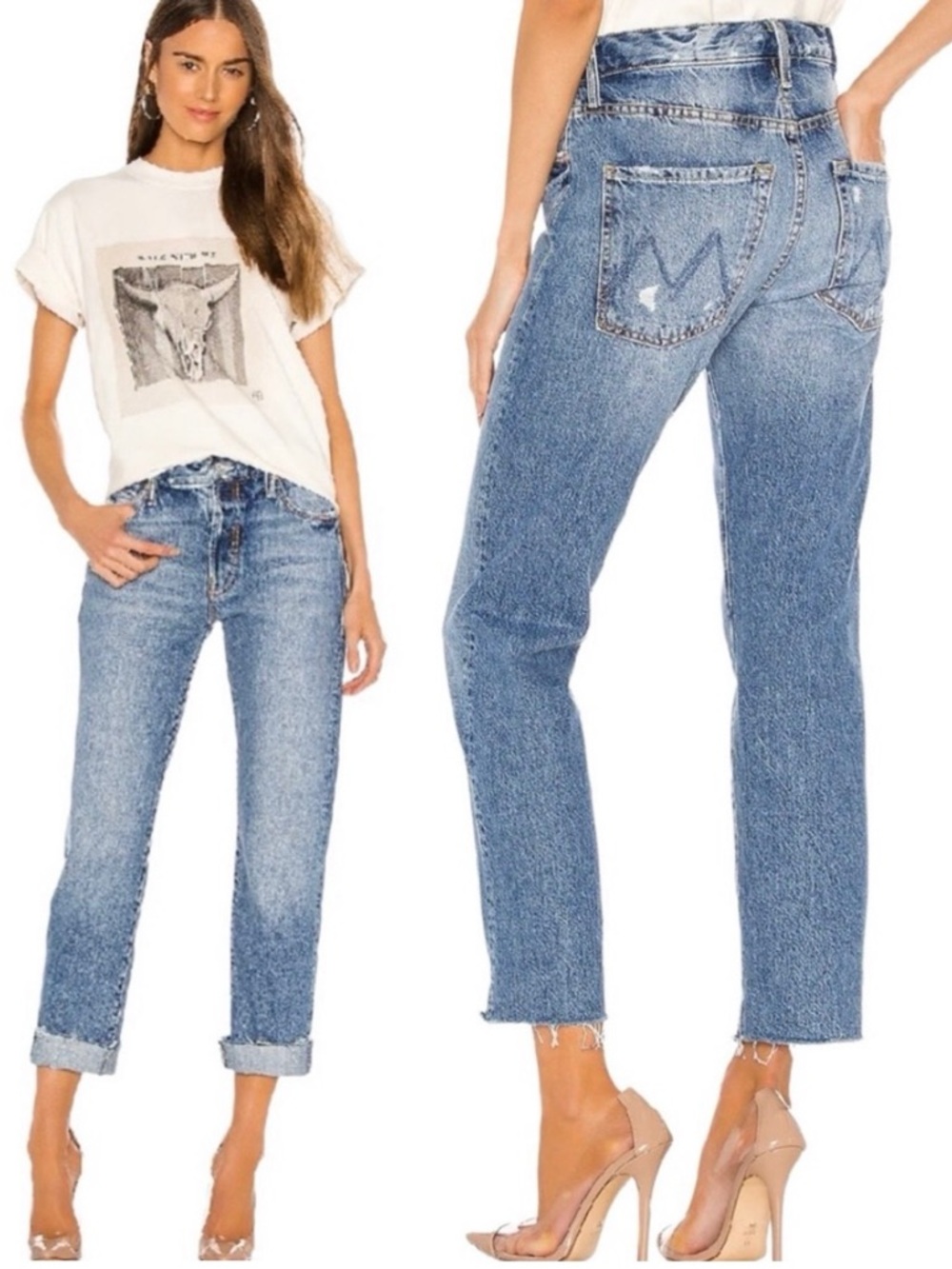 MOTHER SUPERIOR Jeans Scrapper Cuff Ankle Fray Straight Leg Blue Size 29